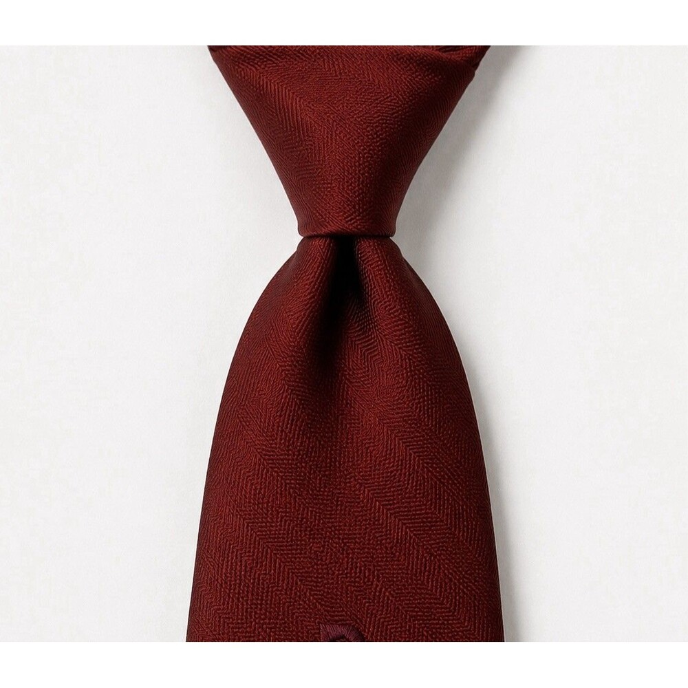 Pierre Cardin Herringbone Mens Tie Deep Red With Logo Designer Vintage Retro